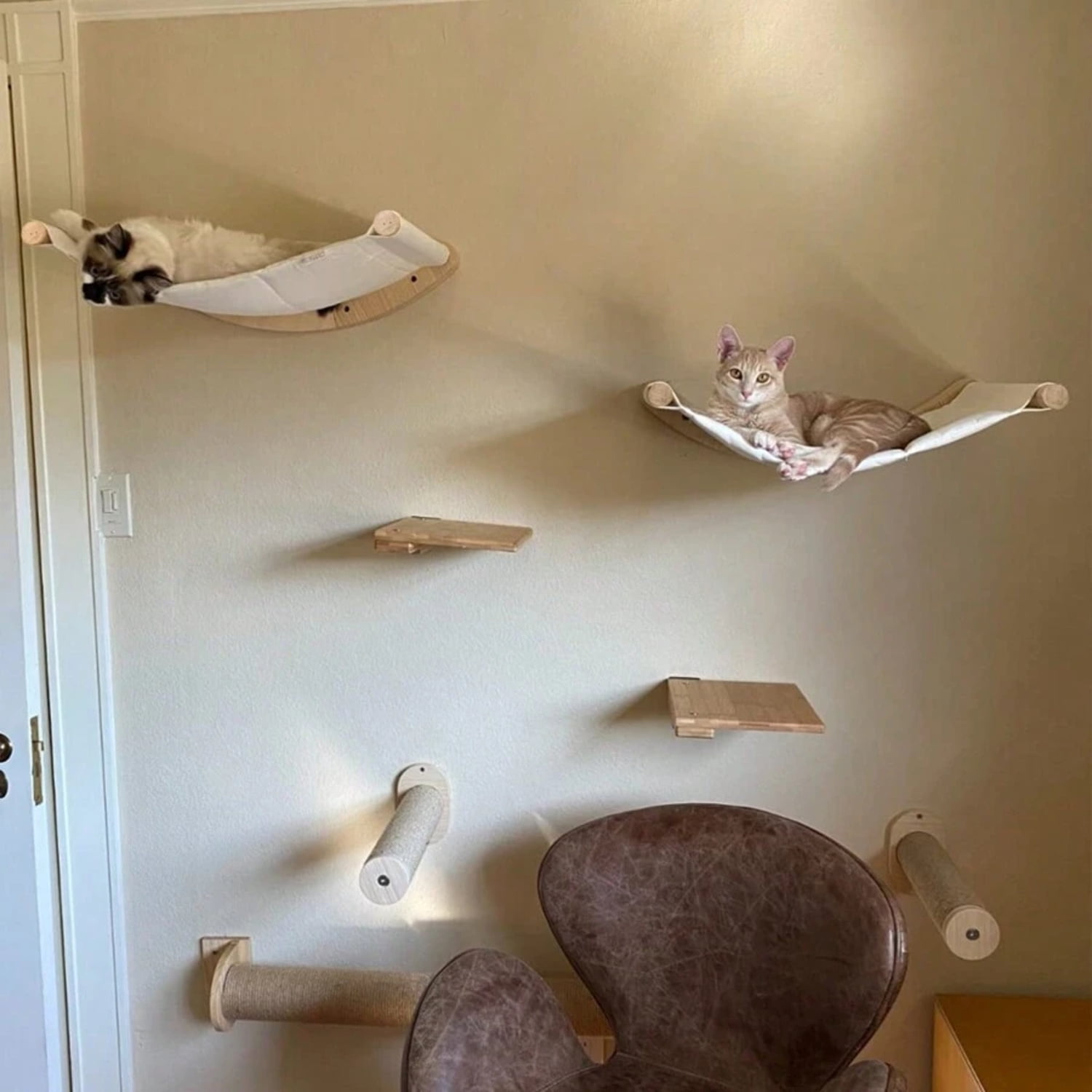 2pcs Wooden Cat Hammocks And Perches, Stable Cat Wall Shelf For Playing