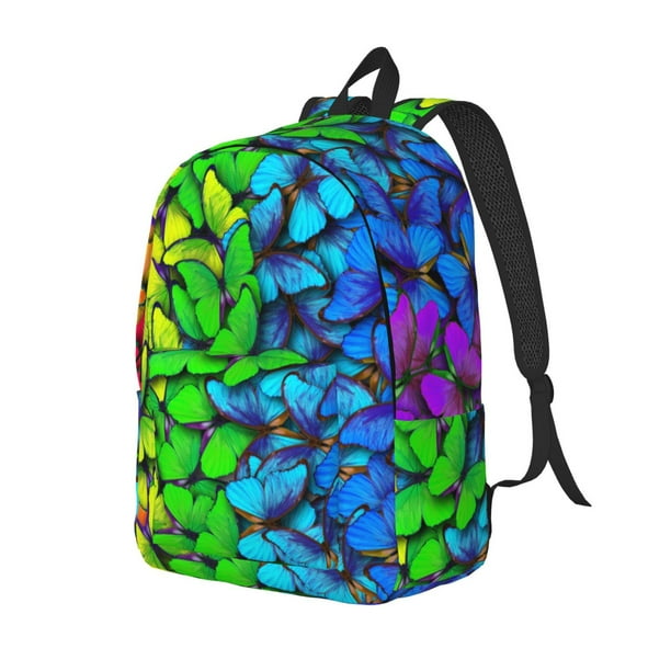 Disketp Multicolored Butterflies print Canvas Backpack Lightweight Travel Daypack Student Rucksack Laptop Backpack-Small