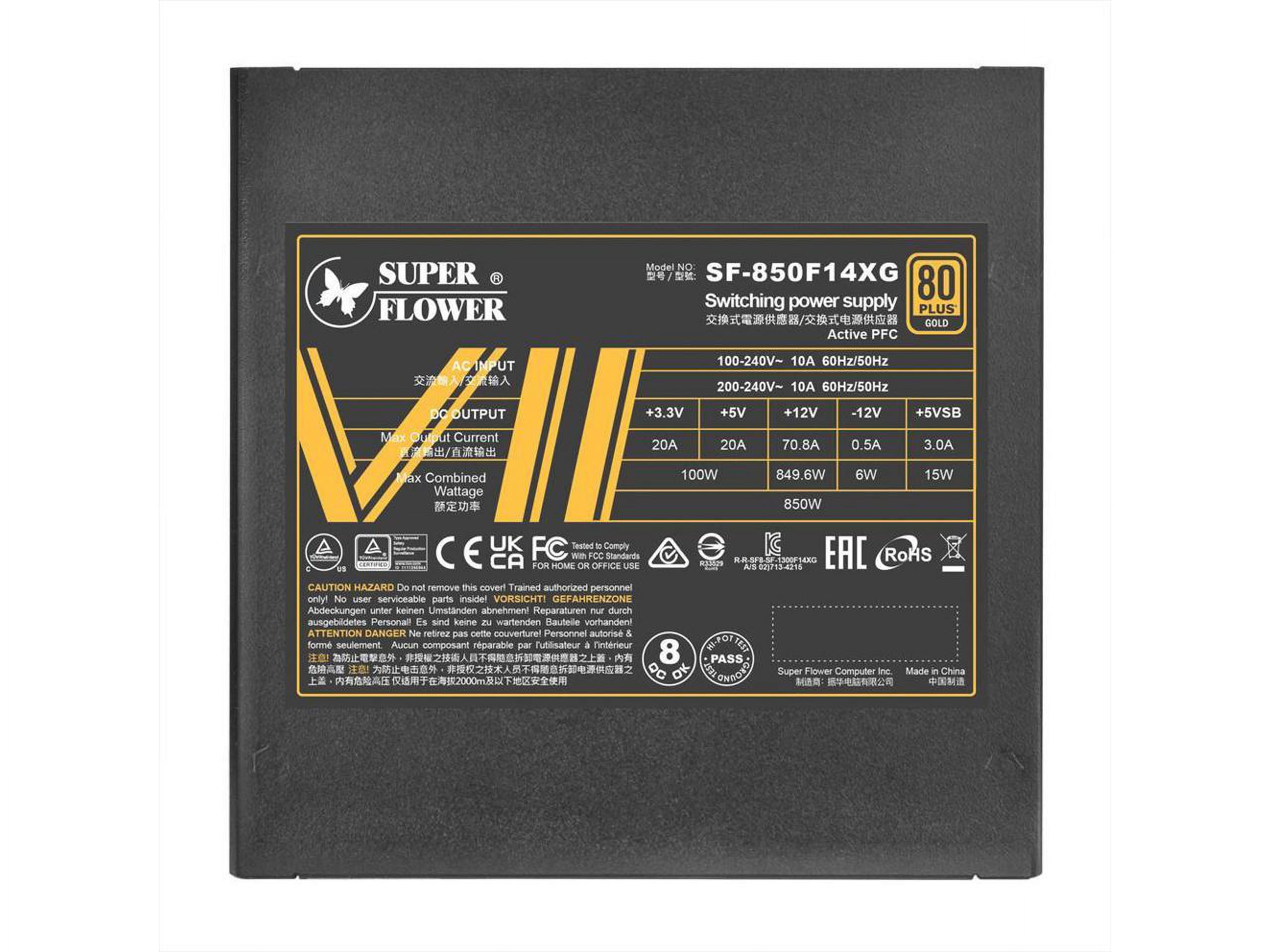 Super Flower Leadex VII XG 850W 80+ Gold, Cybenetics Platinum, Full Modular, ATX 3.1 & PCIe 5.1, W/12VHPWR Cable (2x8pin - 16pin native cables) , Power Supply, FDB Fan, SF-850F14XG, Black version