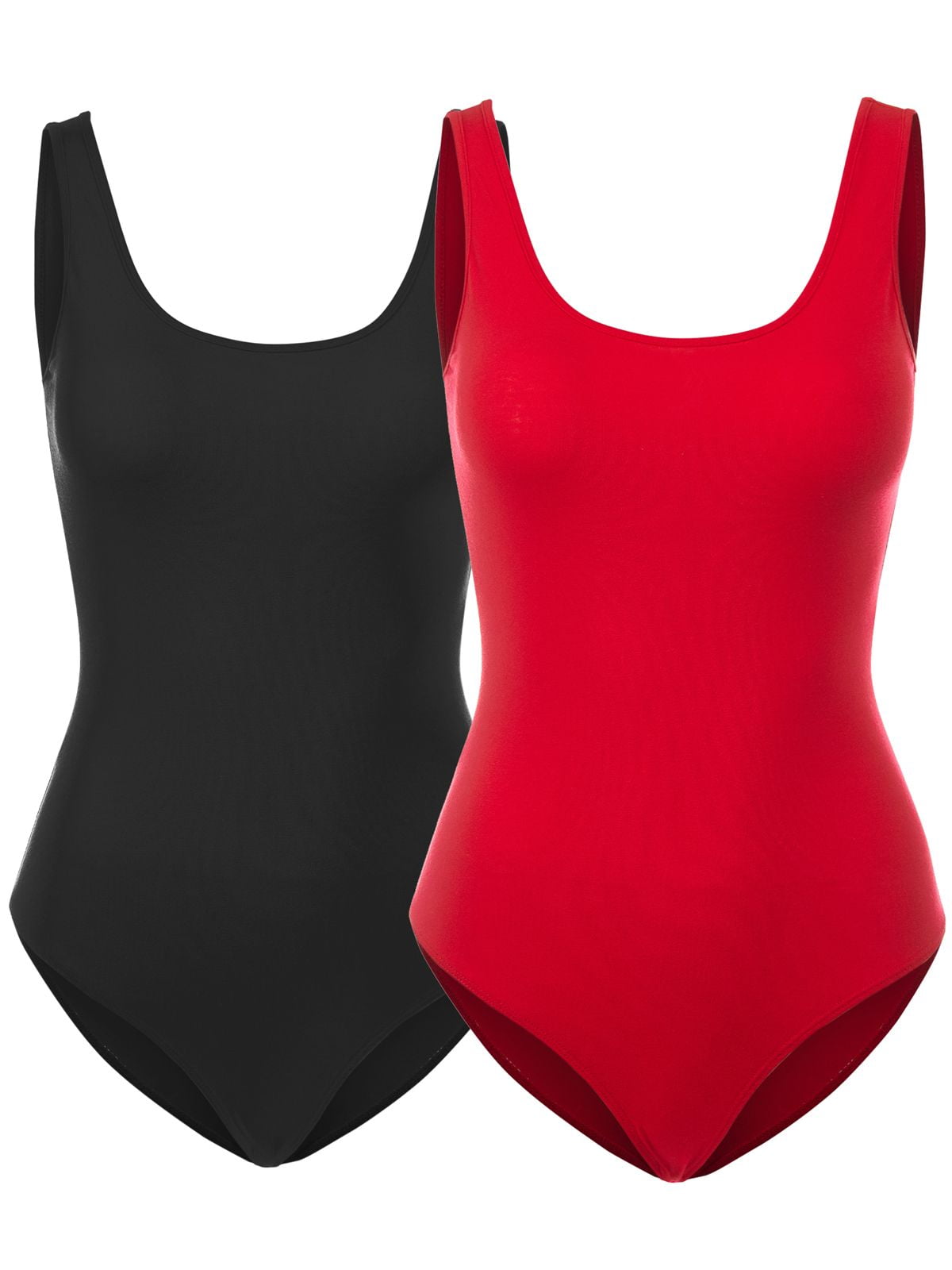 Women's Scoop Neck Sleeveless Stretch Cotton Bodysuit Tank Top - 2Pack -  Walmart.com