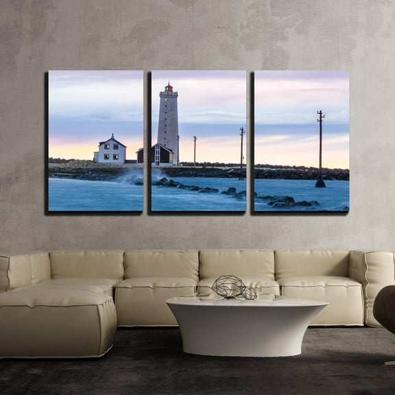 wall26 - 3 Piece Canvas Wall Art - Lighthouse by The Seashore - Modern Home Art Stretched and Framed Ready to Hang - 16"x24"x3 Panels