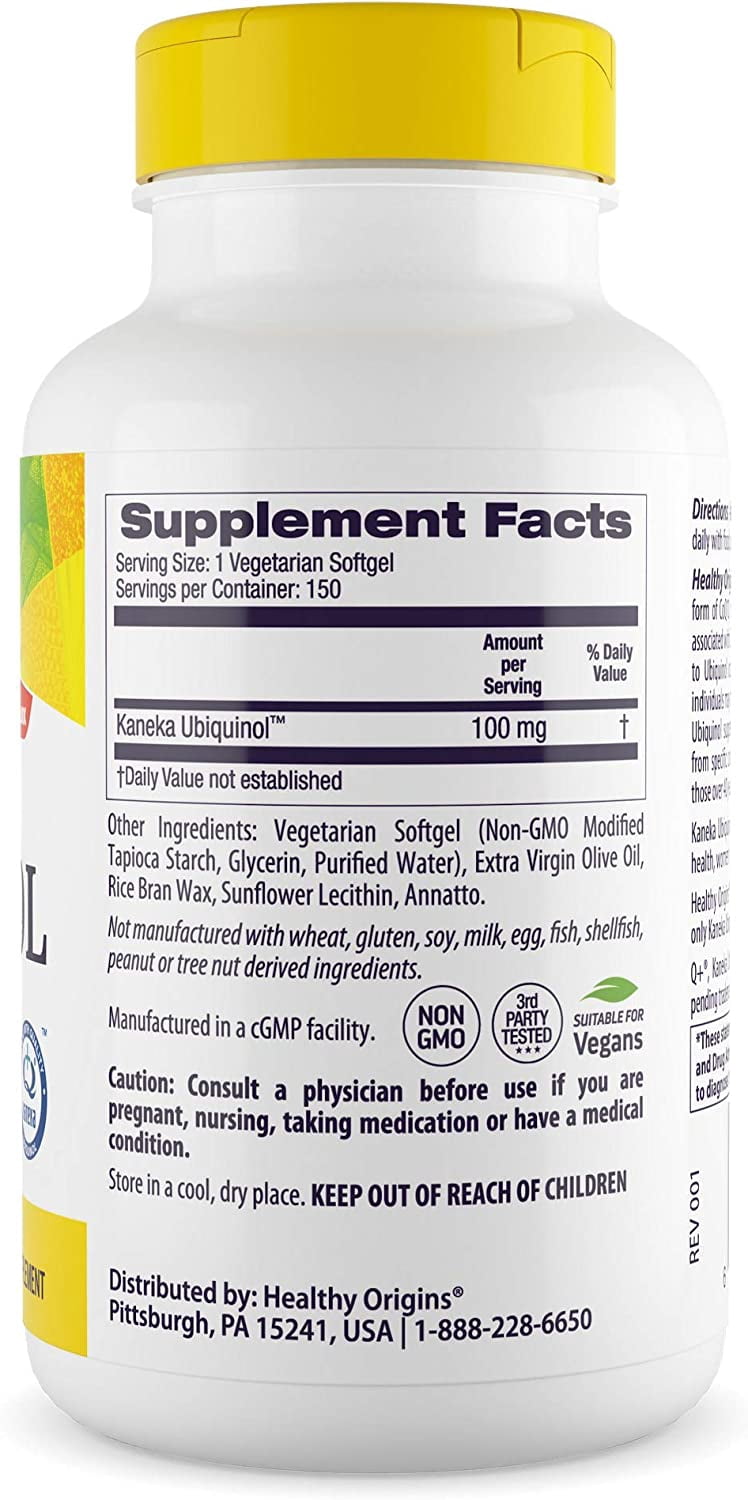 Healthy Origins Ubiquinol 100 mg (Vegan Formula, Kaneka QH, Non-GMO, Gluten Free, Heart Support, Energy Support), 150 Veggie Gels