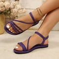thumbnail image 7 of KIJBLAE Women's Metallic Multi-Strap Flat Sandals, Ankle Wrap Open Toe Comfort Shoes, Plus Size Shiny Style Footwear for Summer Parties Purple 37, 7 of 7