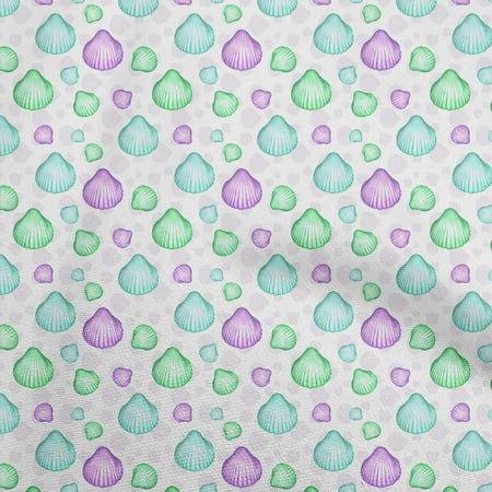 

oneOone Cotton Cambric Sea Green Fabric Ocean Watercolor Sea Cockle Shell Dress Material Fabric Print Fabric By The Yard 42 Inch Wide