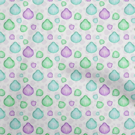 oneOone Silk Tabby Sea Green Fabric Ocean Watercolor Sea Cockle Shell Sewing Fabric By The Yard Printed Diy Clothing Sewing Supplies 42 Inch Wide