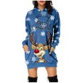 thumbnail image 1 of Robe Décontractée Imprimée de Noël pour Femmes, Manches Longues, Chandail à Capuche avec Poche, Chandail Décontracté, Robe Beige, 1 of 6