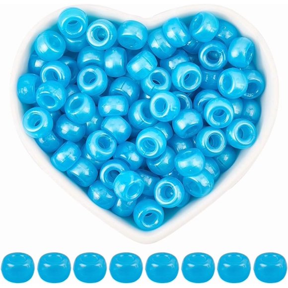 1 Boîte 800 Pcs Perles Poney Perles Poney Bleu Clair 9 x 6mm Intercalaires en Plastique avec Grand Trou de 3.8mm Accessoires pour Fabrication de Bijoux Fournitures DIY Artisanat Boucles d'Oreilles Tresses