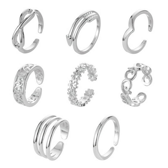 AOOOWER Adjustable Toe Rings for Women Summer Beach Rose Gold Silver Open Toe Ring Set Hypoallergenic Finger Foot Jewelry