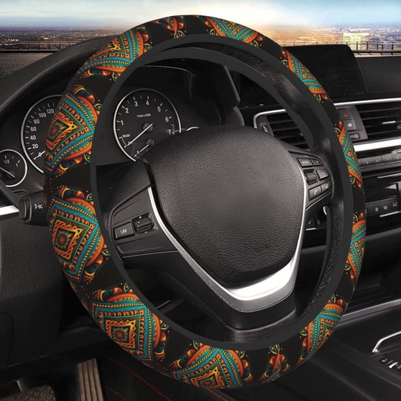 Steering Wheel Cover Anti-Slip Elastic Car Protective Universal 15 Inch Fit for Vehicles Auto SUVs , Indian Tribal Ethnic Native