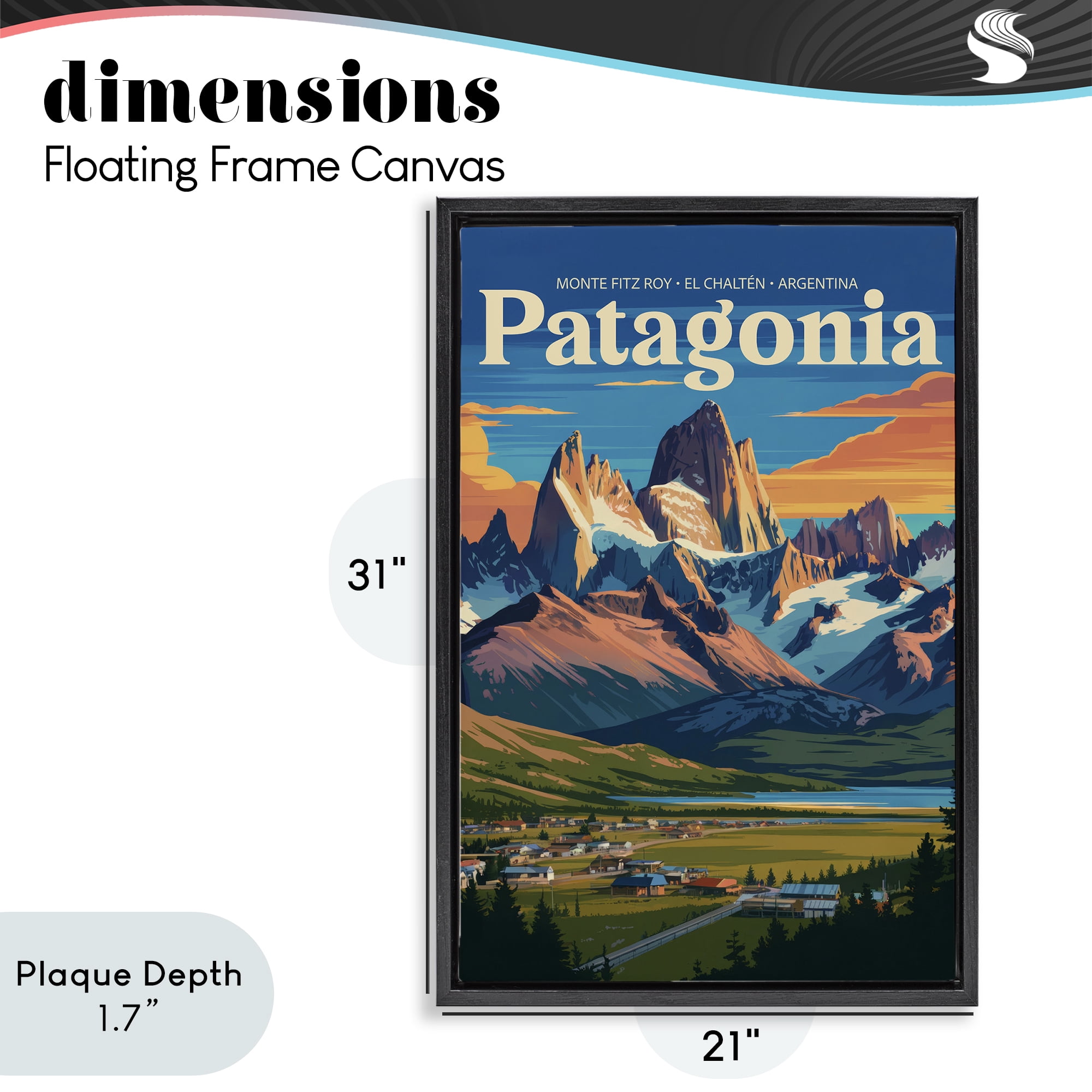 Stupell Industries Patagonia Valley Landscape Black Framed Floater Canvas Wall Art, design by Andreas Magnusson