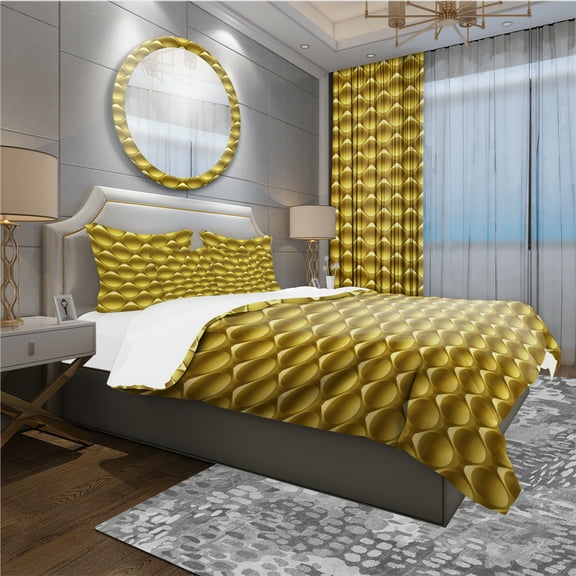 Designart 'Gold Metal Circles 3D Pattern' Glam Duvet Cover Set