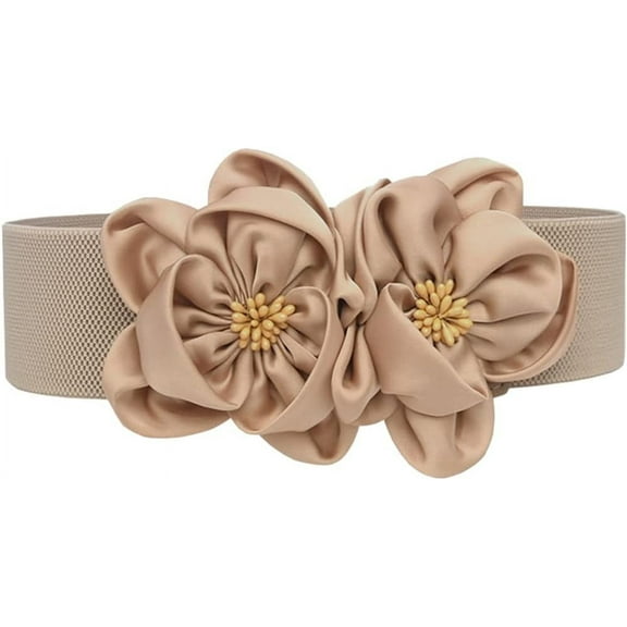 Women's Wide Belt Stretchy Chunky Waist Belt Dress Belts Big Flower Cinch Belts Elastic Belts for Women