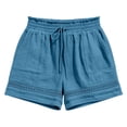 thumbnail image 4 of Hiking Shorts for Women New Shorts for Women Lightweight Elastic Waist Lace Trim Short Pants with Pocket Summer Casual Beach Vacation Bottoms Blue XL, 4 of 5