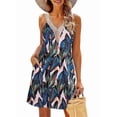 thumbnail image 3 of Summer Dresses for Women Beach Lace V-Neck Sundresses Casual Tropical Print Sleeveless Short Dress Green XXL, 3 of 7