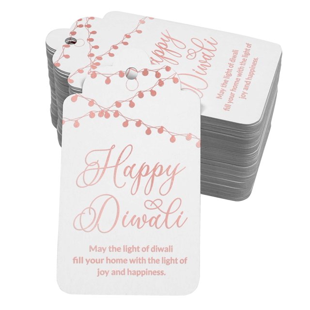 Inkdotpot 100 Pack Happy Diwali Favor Paper Tags Craft Real Rose Gold Foil Hang Tag