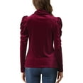 thumbnail image 3 of INSPIRE CHIC Velvet Top for Women's VintageTurtleneck Puff Long Sleeve Blouse Burgundy XL, 3 of 5