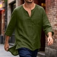 thumbnail image 2 of Mens Linen Shirt Breathable 3/4 Sleeve T Shirts Pullover V Neck Loose Summer Casual Top Lightweight Quick Dry Tees, M, 2 of 7