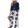 thumbnail image 4 of 2 Piece Sets for Women 3/4 Length Sleeve Tops and Wide Leg Pants Lounge Sets Summer Spring Outfits Cruise Travel Airport Beach Vacation, 4 of 6