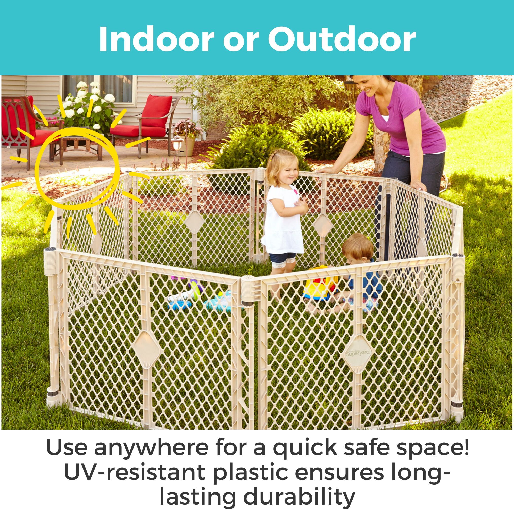 Toddleroo by North States Superyard 8-Panel Baby Play Yard for Indoor & Outdoor Use, Sand Color