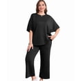 thumbnail image 4 of Two Piece Sets for Women Summer Outfits Wide Leg Crop Pants Lounge Sets Beach Vacation Clothes Black L, 4 of 9