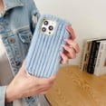 thumbnail image 5 of Compatible with iPhone 15 Pro Max Plush Case Stripe Pattern Fluffy Fuzzy Furry Warm Plush Phone Case Girly Women Girls Smooth Cozy Winter Soft TPU Warm Hair Fur Shockproof Phone Cover, Blue, 5 of 9