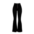 thumbnail image 4 of Women’s Flare Denim Jeans – High Waisted Button Up Bell Bottom Stretch Classic Flared Pants, 4 of 5