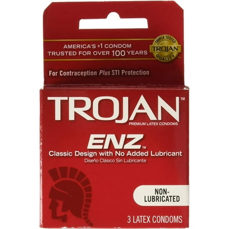 Trojan ENZ Non Lubricated Premium Latex Condoms, 3 Count per Pack - 3 per case.