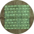 thumbnail image 1 of Ahgly Company Machine Washable Indoor Round Abstract Turquoise Blue Modern Area Rugs, 7' Round, 1 of 4