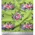 thumbnail image 1 of Soimoi Green Silk Fabric Leaves & Pink Floral Print Fabric by The Yard 42 Inch Wide, 1 of 1