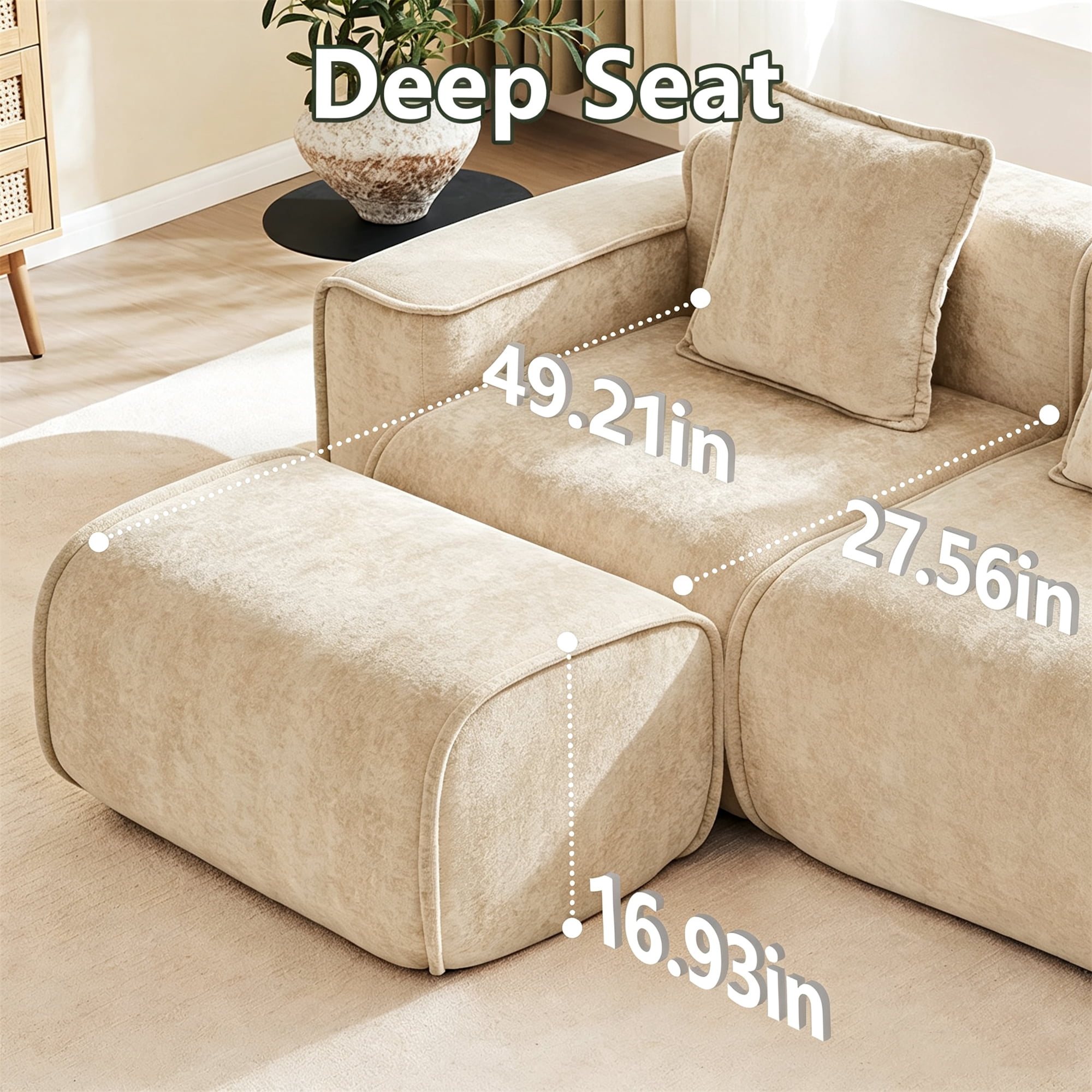 Aukfa 79" Boneless Couch Deep Seat Loveseat Cloud Sofa for Living Room Bedroom, 2 Pillows, Velvet, Camel