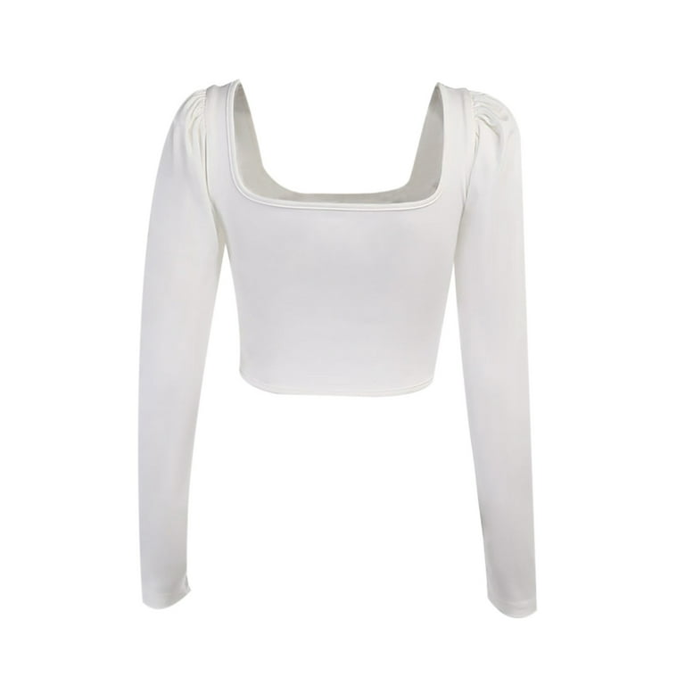 Hesxuno Long Sleeve Corset Top Woman Solid Color Square Collar