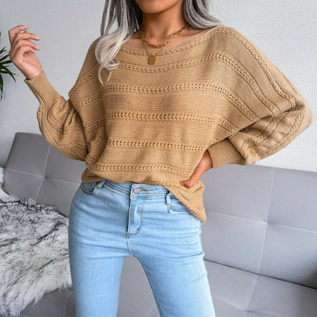 DPTALR Women Casual Solid Color Casual Loose Long Sleeve Sweater