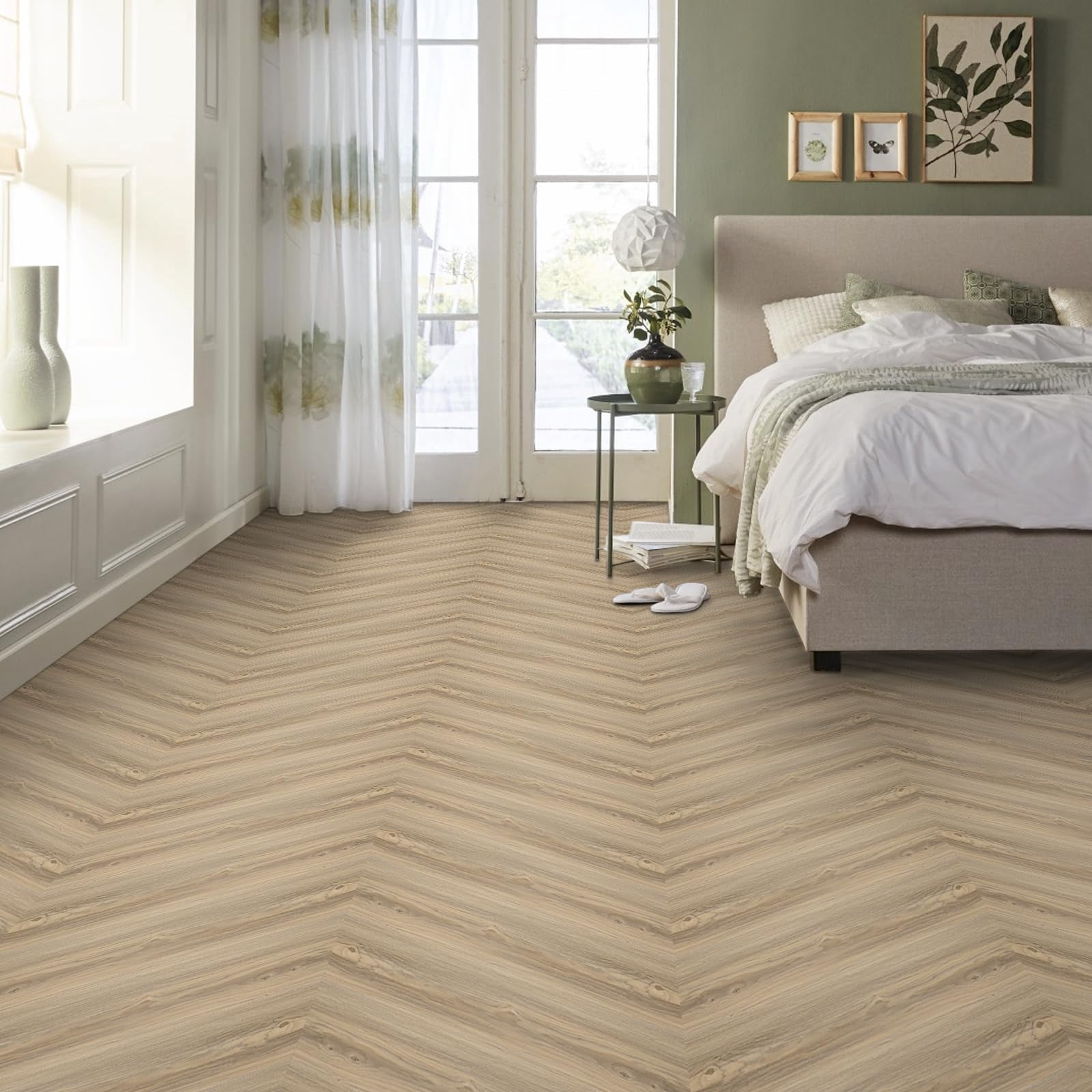 Peel And Stick Floor Tile  40 60.0 Sq.ft Flooring Waterproof Easy To Clean Wood Grain Look Vinyl Self Adhesive & Removable For Bathroom Kitchen