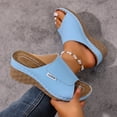 thumbnail image 4 of Wedge Sandals for Women Fashion Splice Leather Open Toe Platform Slip on Mules Summer Casual Lightweight Slides Sky Blue Size 8.5, 4 of 7