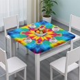 thumbnail image 3 of Tie Dye Colorful Flower Pattern Square Fitted Tablecloth with Elastic Edge,Square Table Cover,Washable Elastic Table Cover for Home Kitchen Party Decor 36"x36", 3 of 6