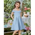 thumbnail image 3 of Oudiya Girls Off Shoulder Dresses Fold Pleated Party Elegant A-Line Formal Dresses with Pocket, 6-14Y, 3 of 6