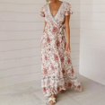 thumbnail image 5 of PENGXIANG Robe Maxi Bohème à Fleurs Imprimées Col en V Manches Courtes Fendue pour Fête à la Plage S-TG, 5 of 5