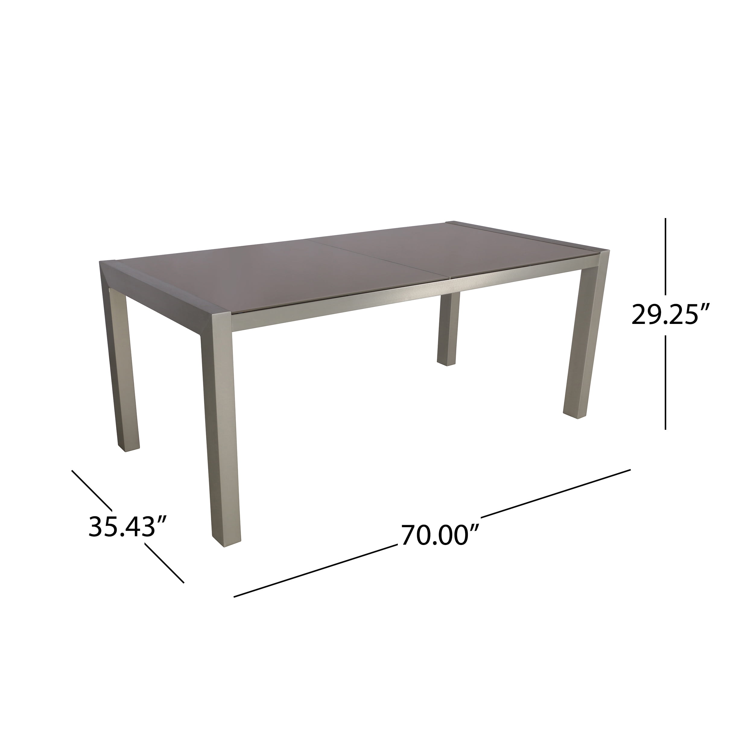 Crane Outdoor Tempered Glass Dining Table with Aluminum Frame, Silver