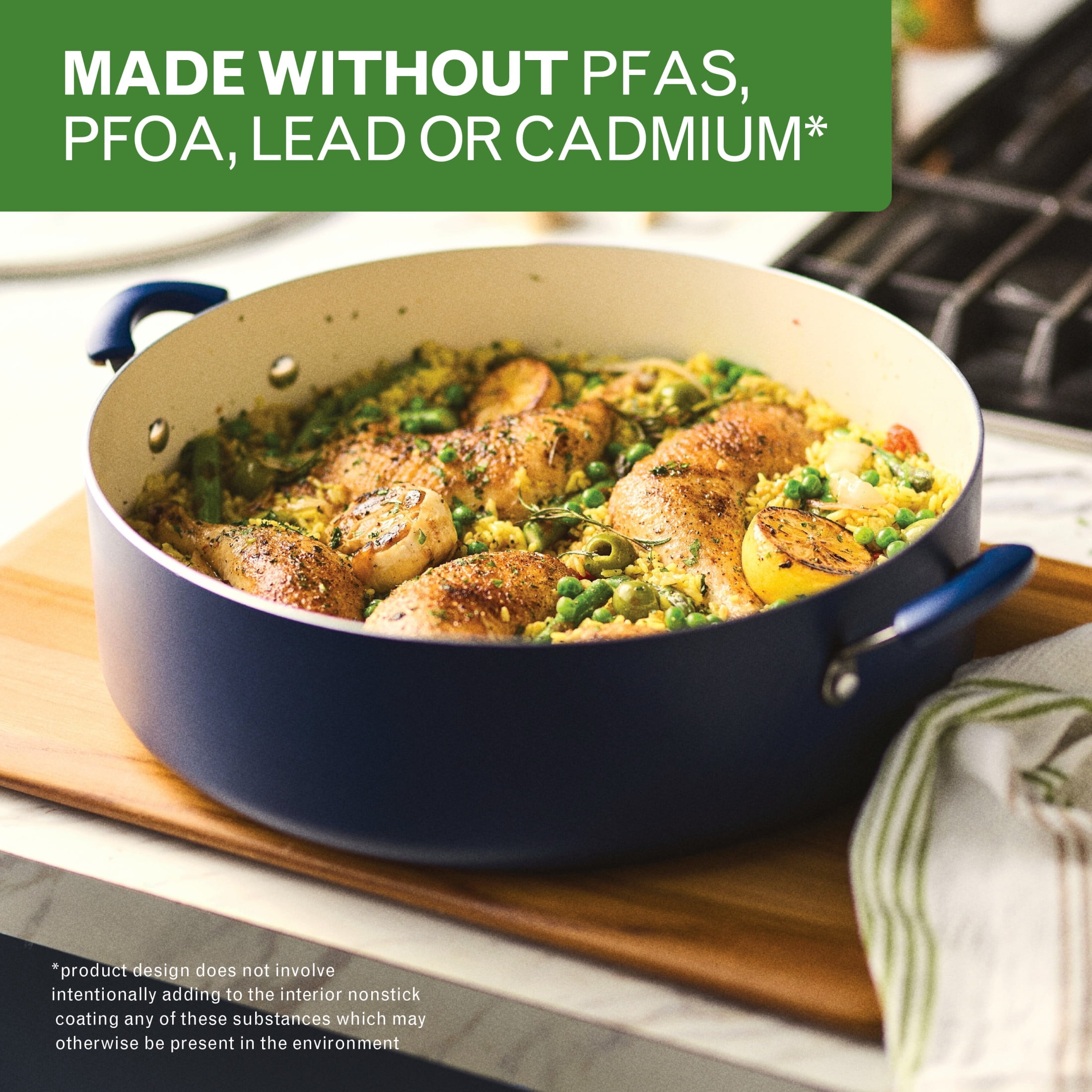 Farberware Easy Clean 14 Inch Ceramic Nonstick Large Family Pan / Saute Pan with Glass Lid, 10.5 Quart Capacity, Dishwasher Safe, Blue