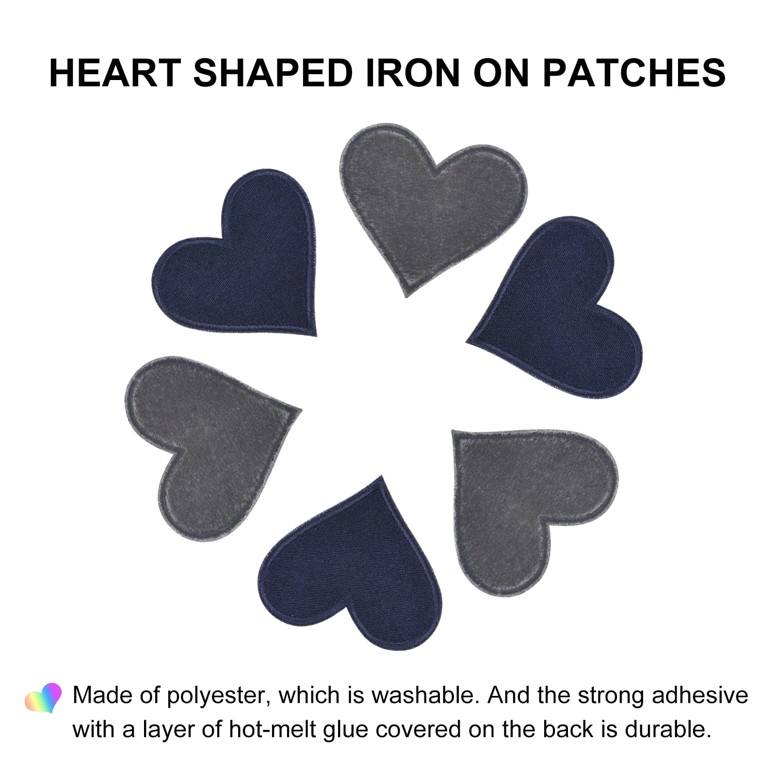 Heart Shaped Iron on Patches 6.8x7cm Embroidered Sew Patches Appliques for Clothing Repair Backpack Shoes Decoration Navy Blue 120Pcs