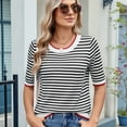 thumbnail image 6 of Womens Summer Short Sleeve Shirts Striped Sweater Cute Casual Top Trendy Women Clothing Crewneck Knit Blouses White & Black XL, 6 of 9