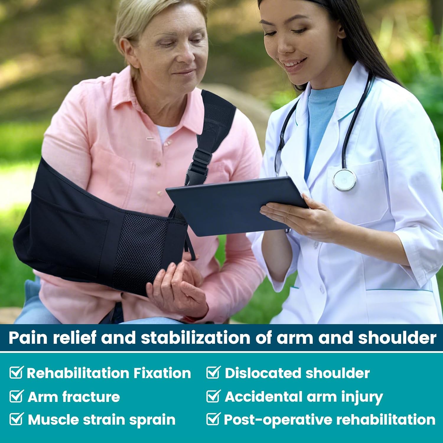 Hemvt Arm Sling for Shoulder Injury, Shoulder Immobilizer with Pocket, Adjustable Support Brace for Elbow Hand, Fits Left or Right Arm, Breathable Comfortable Black
