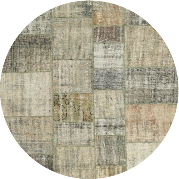 Ahgly Company Indoor Round Contemporary Khaki Green Patchwork Area Rugs, 7' Round