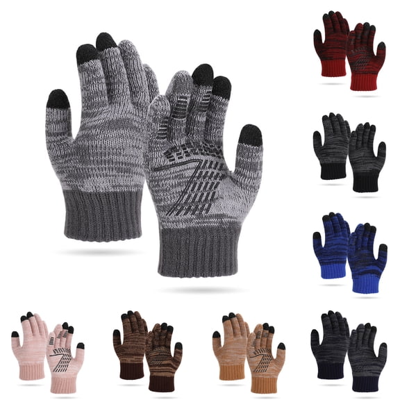 Men's Women's Thermal Knitted Gloves, Thick Fleece Lined Winter Gloves for Cycling & Outdoor Activities, Cold Weather Five-Finger Design, One Size