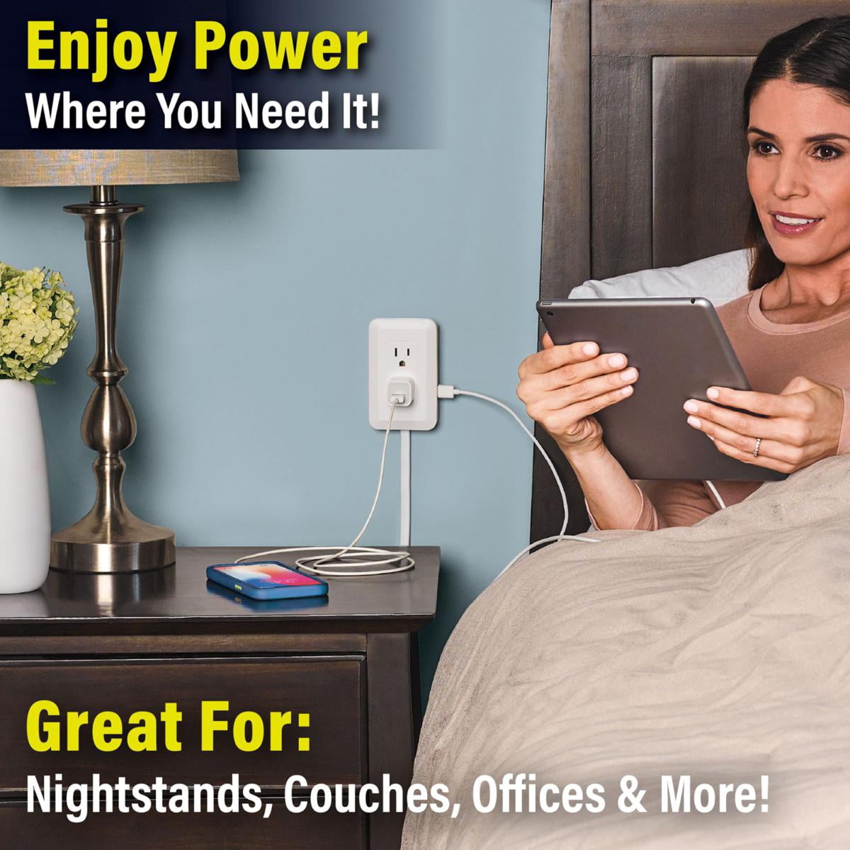 Presto Plug DELUXE Outlet Extender *2 pack* for Relocating Unreachable Power Outlets, 4ft Cord, 4 AC Outlets, 4 USB-A Ports, 2 USB-C Port & Built-in Shelf – *Includes 2 Units*