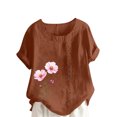thumbnail image 2 of Lydiaunistar Hauts d'Été pour Femmes Blouse Décontractée en Lin à Col Rond Polyester Mode Grande Taille Manches Courtes T-shirt à Boutons, 2 of 4