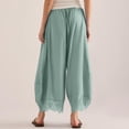 thumbnail image 5 of Resicozy Cropped Lace-Hem Pants for Women High Waisted Drawstring Wide Leg Pants Casual Lightweight Trousers with Pockets Green XL, 5 of 6