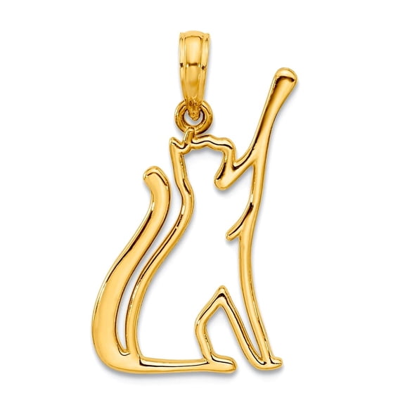 14k Solid Yellow Gold Polished Cat Reaching Pendant Necklace 25x14mm Wide 1mm Thick Pendant for Women