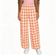 thumbnail image 4 of VEKDONE Womens Plaid Wide Leg Palazzo Pants Casual Baggy Barrel Pants Trendy Elastic High Waist Comfy Straight Trousers with Pockets Orange S, 4 of 6