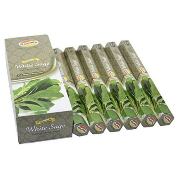 govinda incense - white sage - 120 incense sticks, premium incense, masala coated